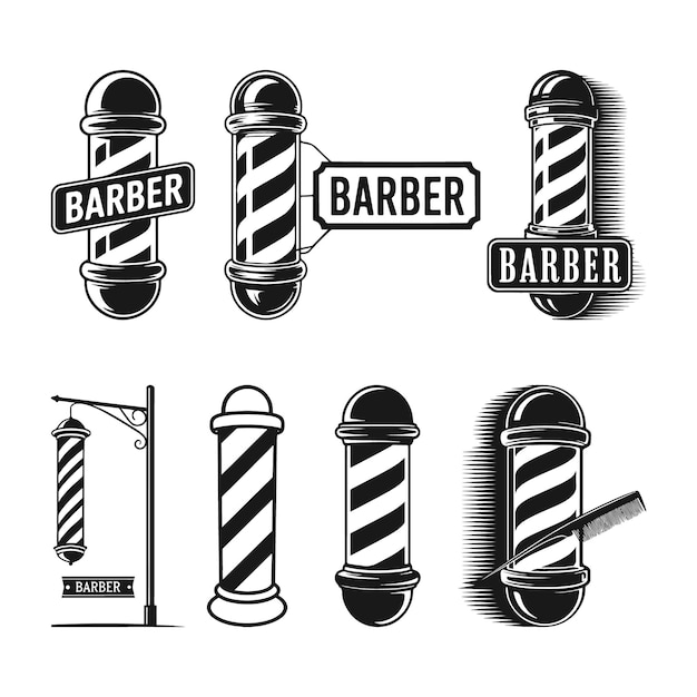 El conjunto de postes de barbero diseña la silueta de la barbería Vector SVG silueta