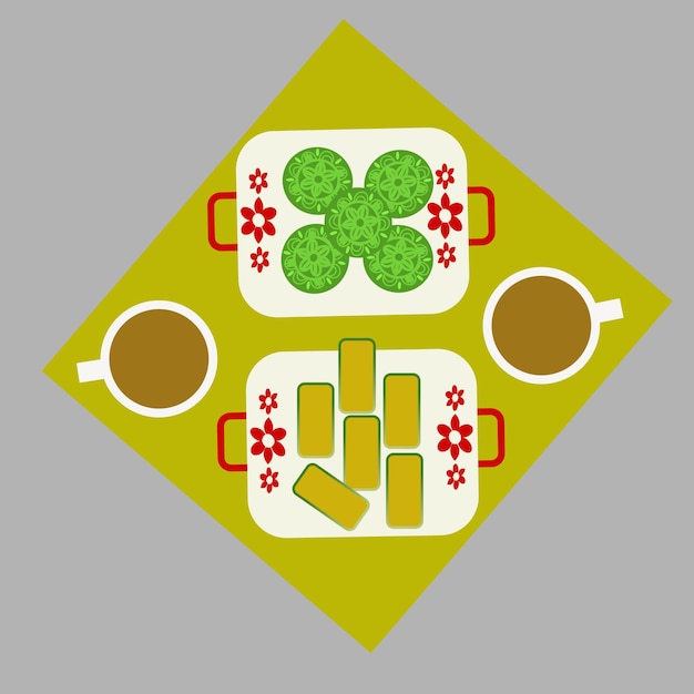 Conjunto de postre en la mesa Una ilustración vectorial de postres de año nuevo chino