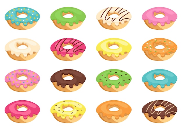 Conjunto de postres de rosquillas en un diseño plano Ilustración vectorial