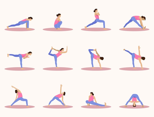 Vector conjunto de posturas de yoga