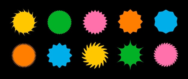Conjunto de precios starburst en estilo retro sobre un fondo oscuro