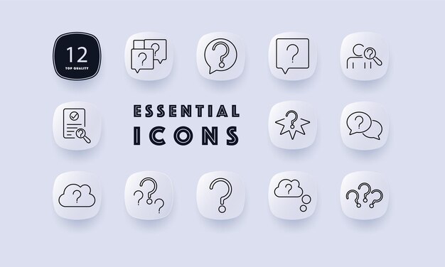 Conjunto de preguntas icono signos de preguntas en burbujas burbujas de habla lista de comprobación con lupa resolución de problemas nube de misterio lluvia de ideas resolución de problemas preguntas frecuentes y temas de consulta
