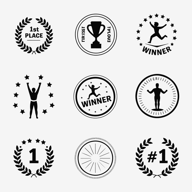 Conjunto de premios y símbolos de los ganadores