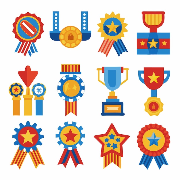 Conjunto de premios y trofeos coloridos