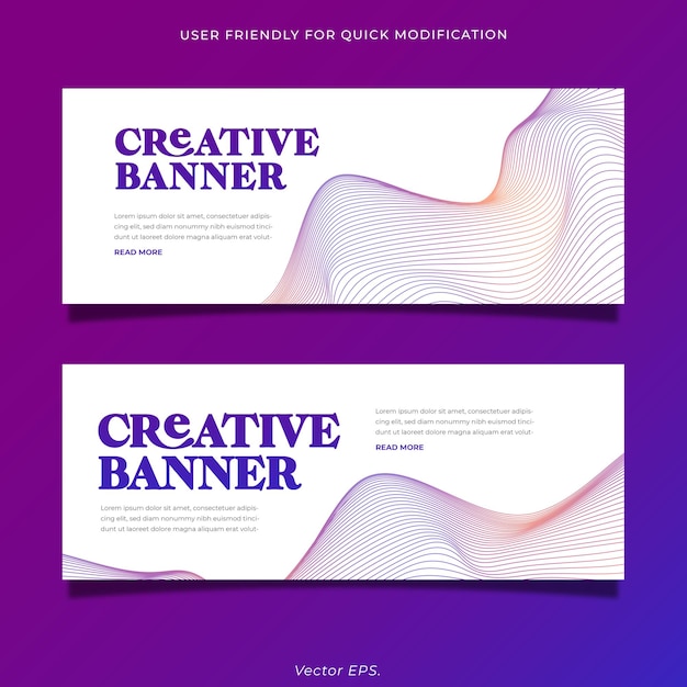 Conjunto premium Banner con formas onduladas de gradiente azul púrpura