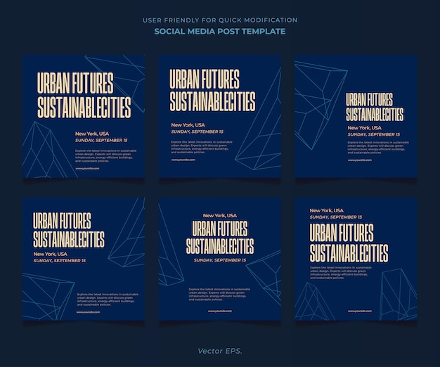 Conjunto premium editable Medios sociales Post Arquitectura Conferencia cuadrícula 3d Wireframe onda azul crema