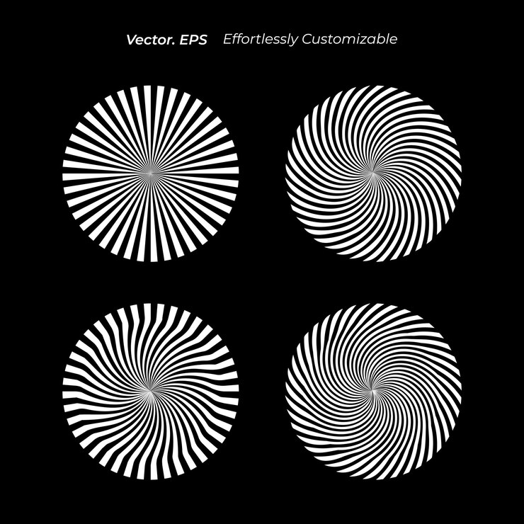 Conjunto premium de rayos de sol estallando símbolo en círculo vector de color blanco y negro
