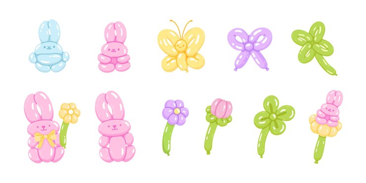 Vector el conjunto de primavera globo de conejos flores mariposa trébol planta arco retorcido globos de helio decoración de la fiesta