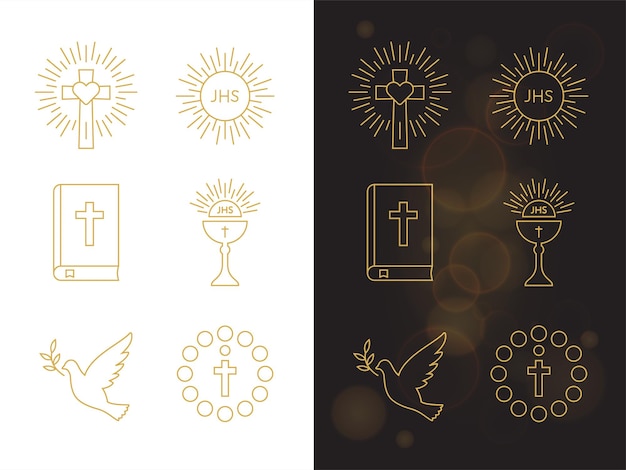 El conjunto de primera comunión signo de religión cristiana ilustración vectorial aislada