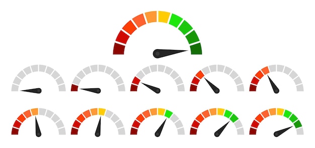 Conjunto de probadores de velocidad ilustración descarga de Internet carga de datos límite de velocidad coche computadora calidad del motor icono vectorial para negocios y publicidad