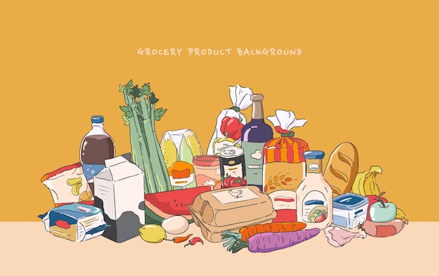 Conjunto de productos comestibles. Ilustración de diseño plano.