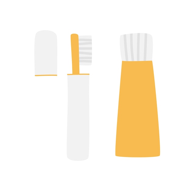 Vector un conjunto de productos para el cuidado dental. puedes llevarlo contigo en un viaje. un juego de cepillos de dientes en un estuche y pasta de dientes sobre un fondo blanco.