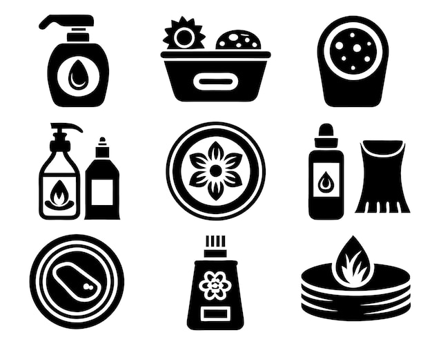 Conjunto de productos de cuidado icono ilustración suero cosméticos cuidado de la piel spa maqueta de bienestar salud