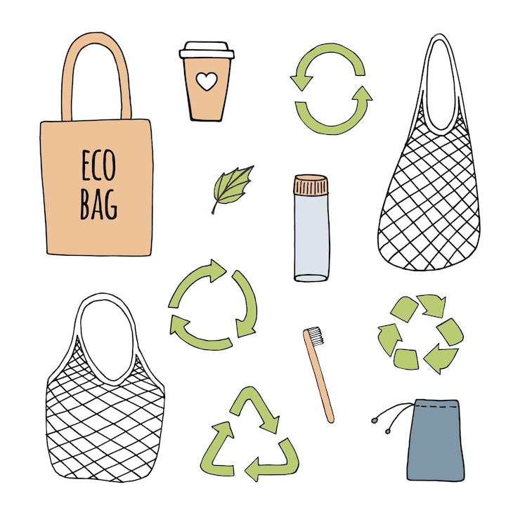 Vector conjunto de productos de desecho eco cero dibujados a mano