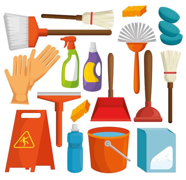 Vector conjunto de productos de limpieza