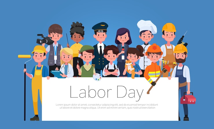 Vector conjunto de profesiones de diferentes ocupaciones del grupo de personas, ilustración plana del día internacional del trabajo