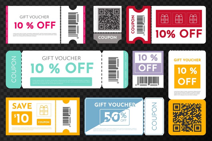 Vector conjunto de promoción de cupones cupón de venta tarjeta de boleto de moda gran venta y descuento de cupón de súper venta