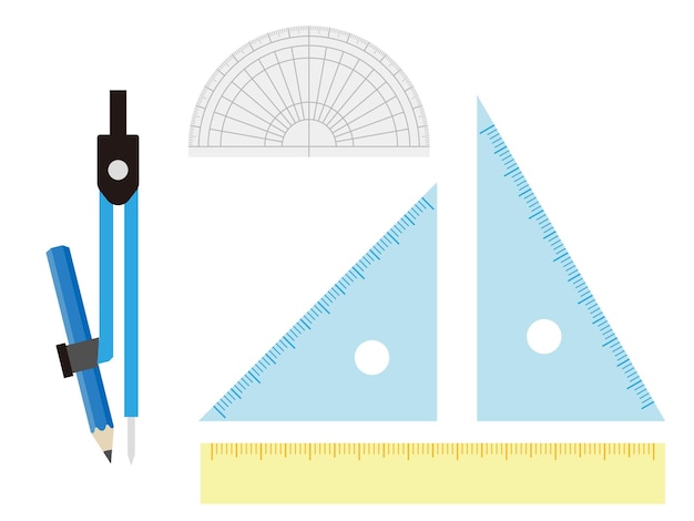 Vector conjunto de protractor de brújula y regla triangular