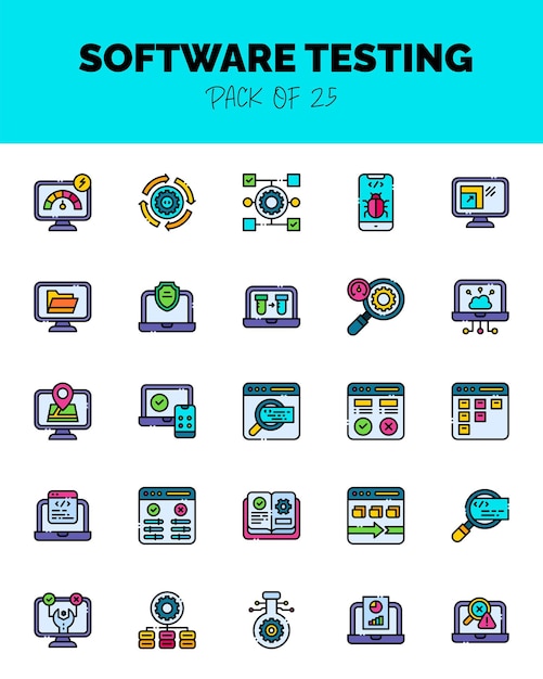 conjunto de pruebas de software lineal iconos de color para el logotipo web ilustración vectorial