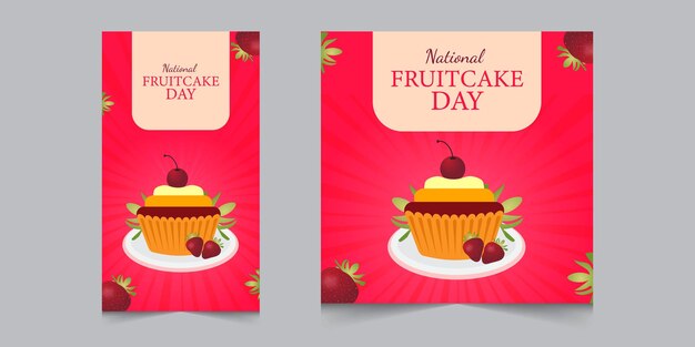 Conjunto de publicaciones de instagram del mes del día nacional del pastel de frutas e historias para vectores de marketing o promoción
