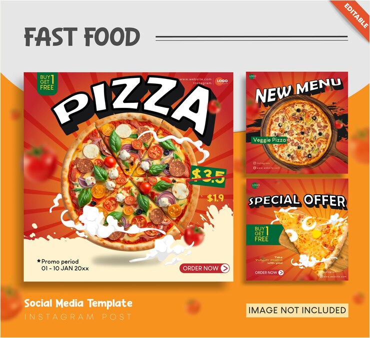 Conjunto de publicaciones de Instagram de promoción de descuento de menú de comida