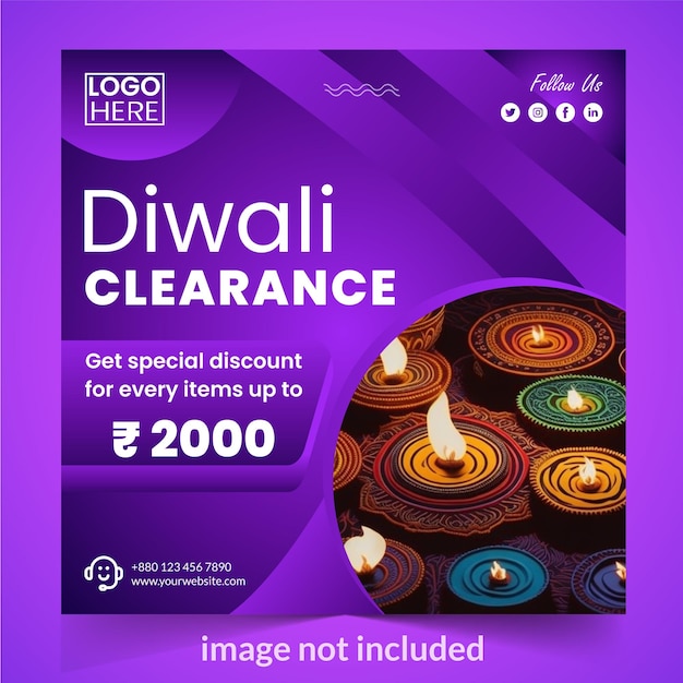 Conjunto de publicaciones de instagram de venta de diwali de vector libre