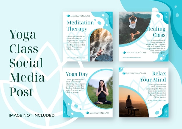 Vector conjunto de publicaciones de redes sociales aqua de clase de yoga de meditación