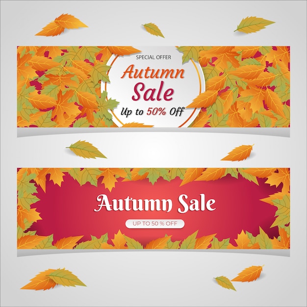 Conjunto de publicidad de banner de descuento de venta de otoño