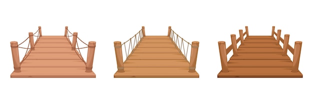 Vector conjunto de puente de madera aislado en blanco