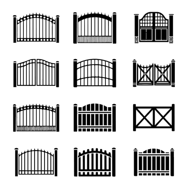 Conjunto de puertas y vallas de hierro blanco y negro
