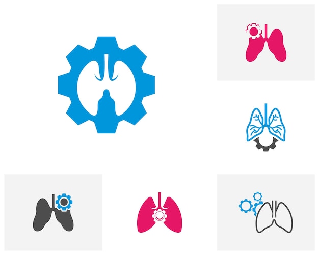 Conjunto de pulmones con engranaje Logotipo Plantilla Diseño Vector Emblema Concepto Símbolo creativo Icono