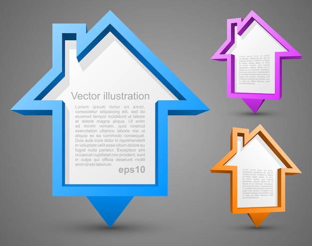 Vector conjunto de punteros de casa coloridos