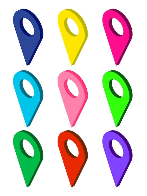 Conjunto de punteros de mapa isométricos Iconos de pin de mapa multicolor Colección de marcador de mapa Ilustración vectorial EPS