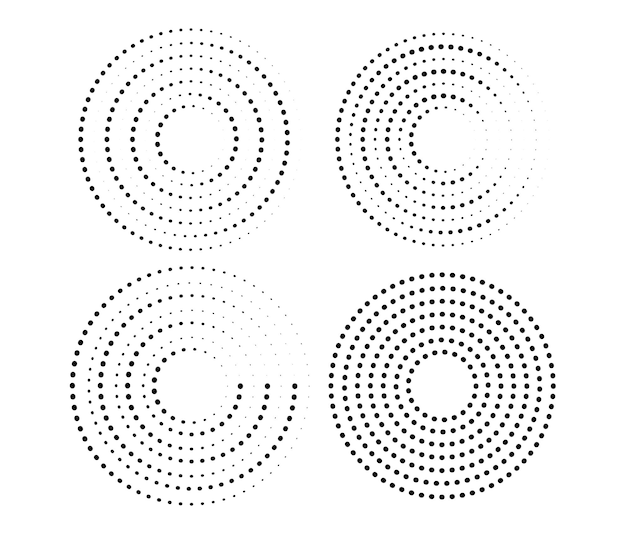 Conjunto de puntos círculo radar íconos de vector de ondas sonoras círculo ondulado punteado vector de diseño gráfico