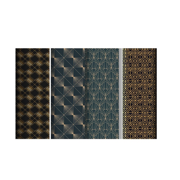 Conjunto de puntos dorados brillantes que se superponen sobre un fondo azul oscuro Colección de lujo y elegancia