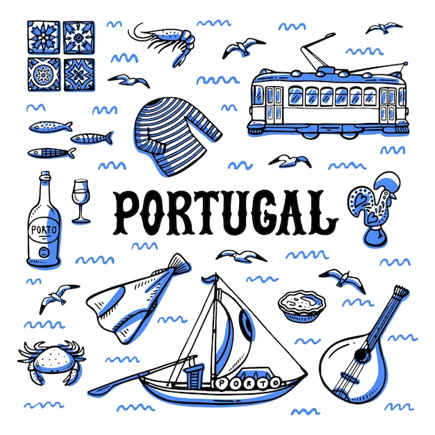 Vector conjunto de puntos de referencia de portugal.