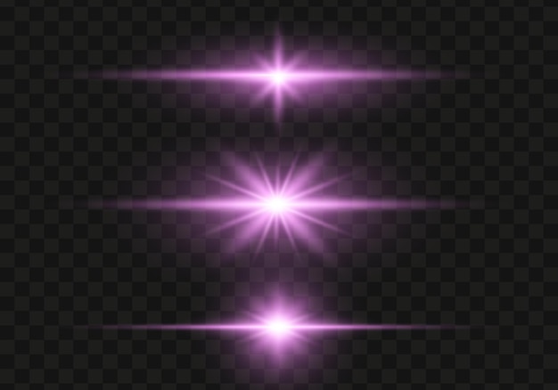 Conjunto de purpurina brillante, luces y chispas sobre un fondo transparente. Flash con línea brillante