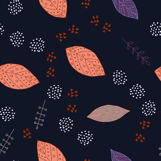 Conjunto de rama de hoja color de doodle escandinavo sin costuras 4