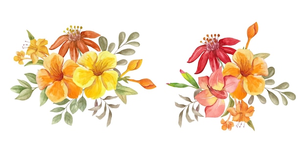 Vector conjunto de ramo floral acuarela