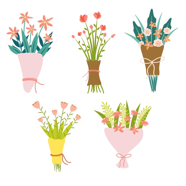 Vector conjunto de ramo de flores frescas