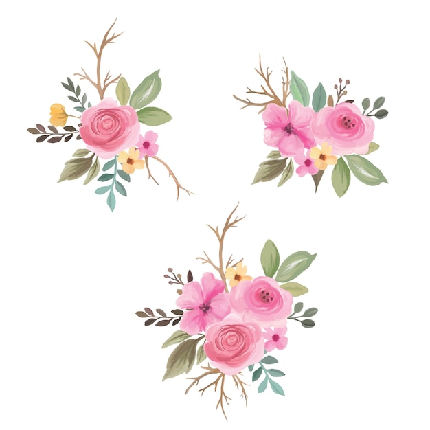 conjunto de ramos de flores de acuarela concepto de bodas ramo