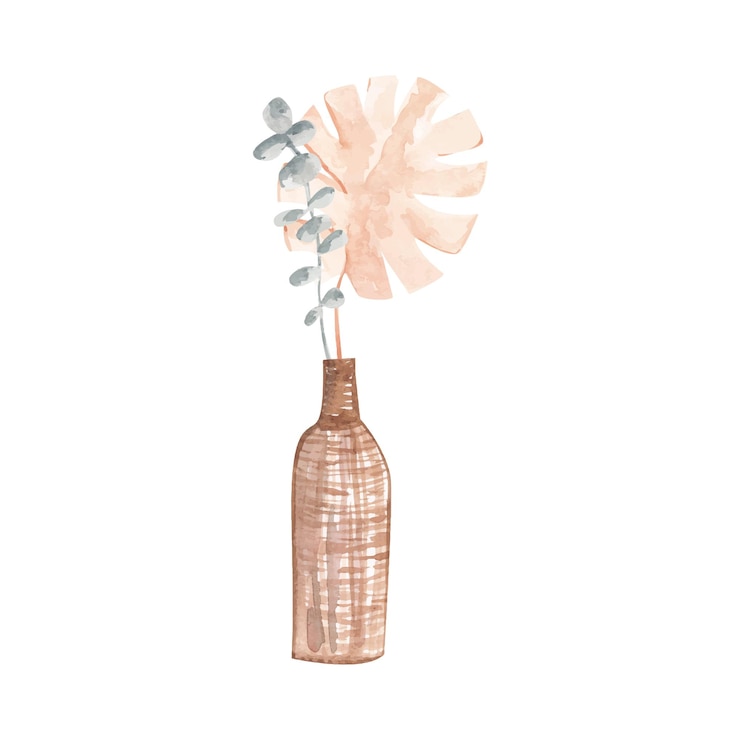 Vector conjunto de ramos de flores boho de acuarela en jarrones modernos diseño botánico secado de verano dibujado a mano