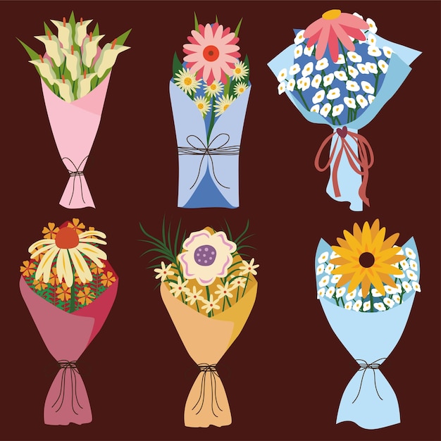 conjunto de ramos de flores lindo ilustración vectorial