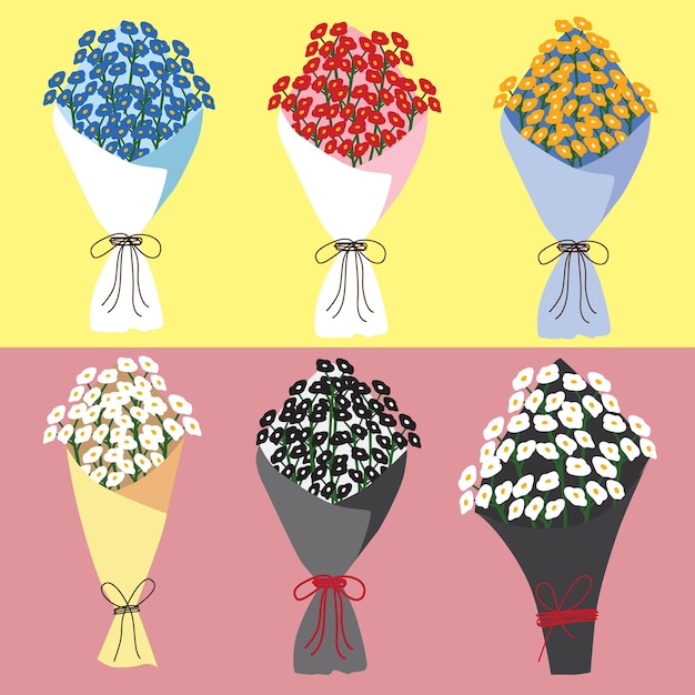 conjunto de ramos de flores lindo ilustración vectorial