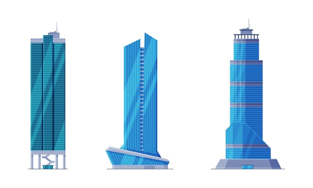 Conjunto de rascacielos modernos edificios de la ciudad ilustración vectorial de dibujos animados