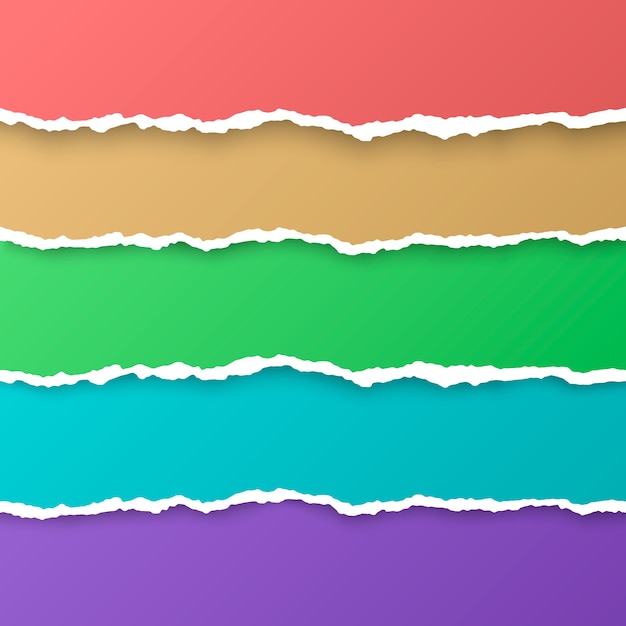 Vector conjunto de rayas de papel rasgado de color arco iris