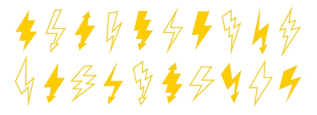 Conjunto de rayos amarillos Sólido y contorno colección de símbolos de rayos de trueno Flash elemento de rayos