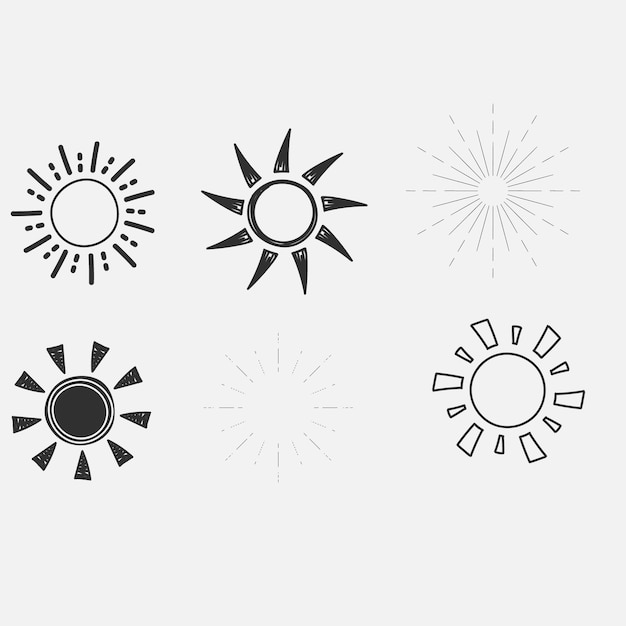 Conjunto de rayos solares vintage en diferentes formas de moda dibujados a mano retrógrados elementos de diseño de rayos estallantes