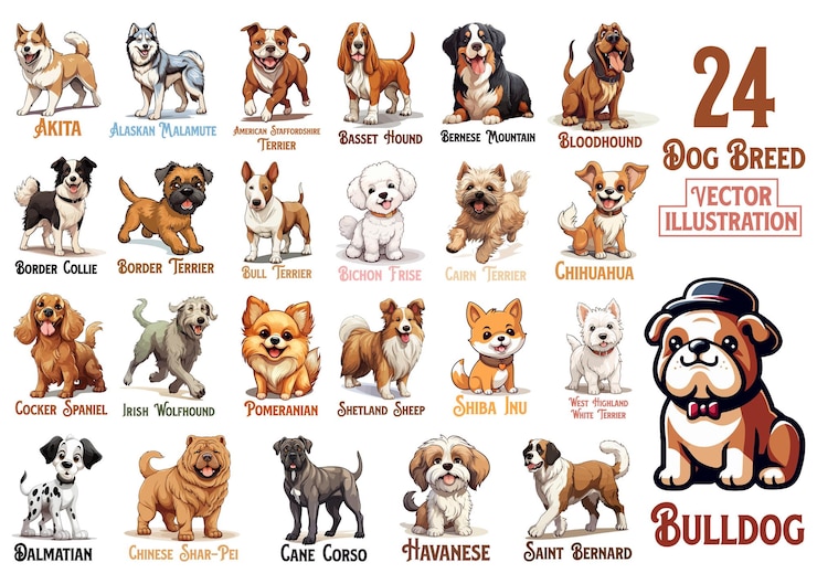 Vector conjunto de razas de perros colección vectorial de perros de diferentes razas