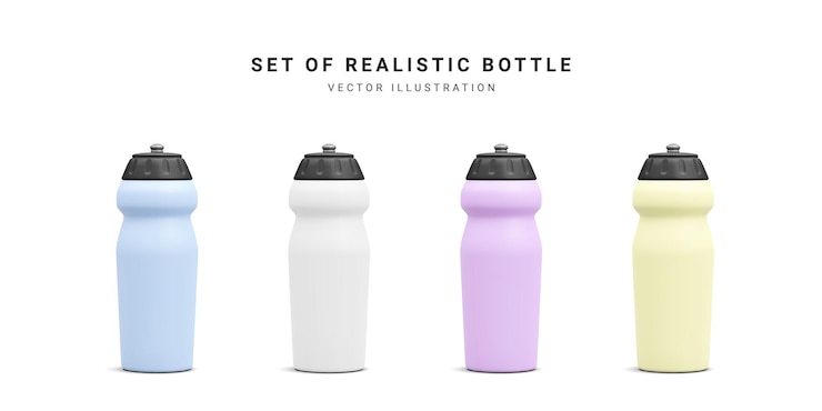 Vector conjunto realista 3d de botella deportiva para fitness aislado sobre fondo blanco ilustración vectorial